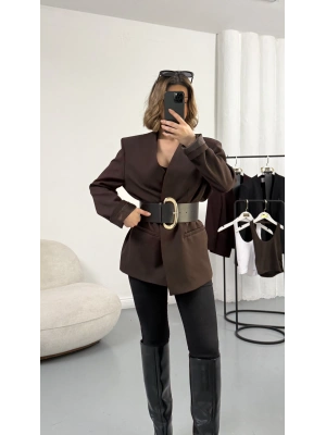 Lilith Kemerli Blazer Ceket - Kahve