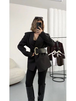 Lilith Kemerli Blazer Ceket - Siyah