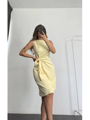 Linda Bağlama Detay Elbise - Sarı