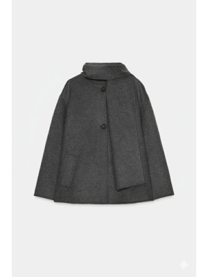 Lisa Şal Yaka Kaşe Kaban - Antrasit