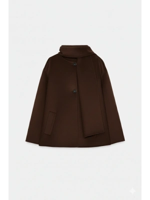 Lisa Şal Yaka Kaşe Kaban - Kahve