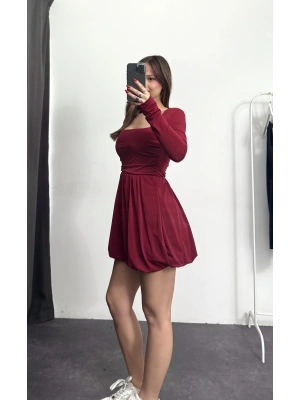 Liz Sırt Dekolte Elbise - Bordo