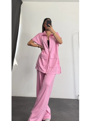 Lona Fermuarlı Takım - Pembe