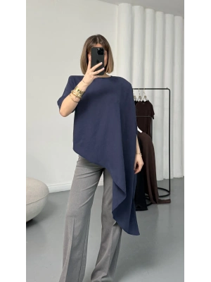 Lora Asimetrik Bluz - Lacivert