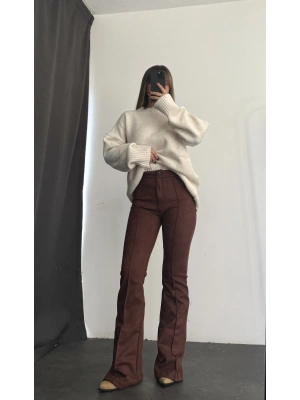 Lucia Klasik İspanyol Pantolon - Kahve
