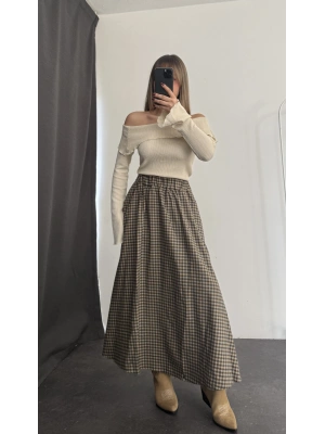 Maisie Ekoseli Etek - Kahve