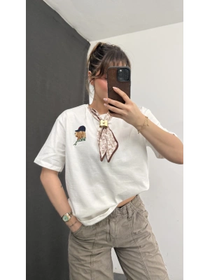 Marlen Fular Detay Tshirt - Beyaz