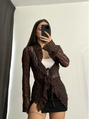 Martha Bağlamalı Dantel Bluz - Kahve