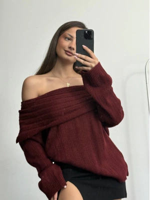 Melody Kayık Yaka Kazak - Bordo