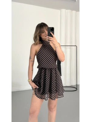 Melody Puantiyeli Elbise - Kahve