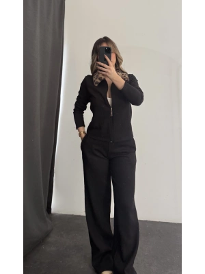 Meloni Leopar Yakalı Takım - Siyah