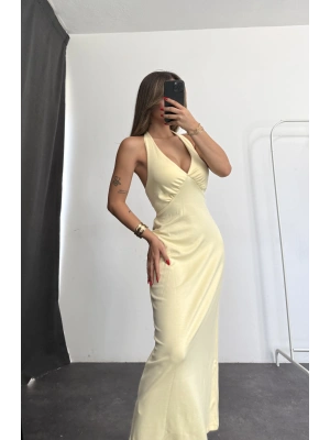 Merla Sırt Dekolte Elbise - Sarı