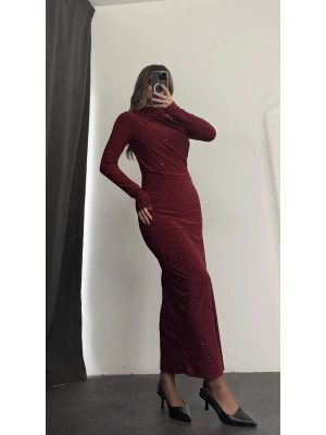 Merlyn Taşlı Elbise - Bordo