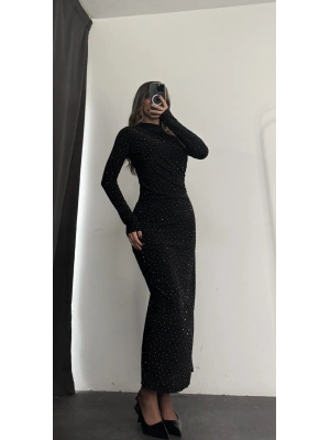 Merlyn Taşlı Elbise - Siyah