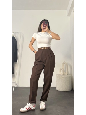 Milica Kemerli Sigaret Pantolon - Kahve