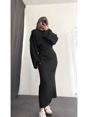 Mina Sweat Elbise Takım - Siyah