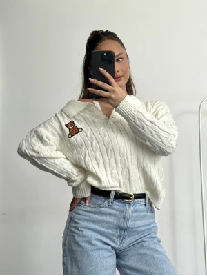 Minibear Saç Örgüsü Kazak - Beyaz