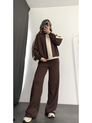 Miranda Şeritli Eşofman Takım - Kahve