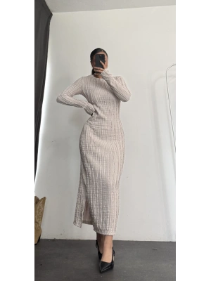 Nella Ters Dikiş Elbise - Bej
