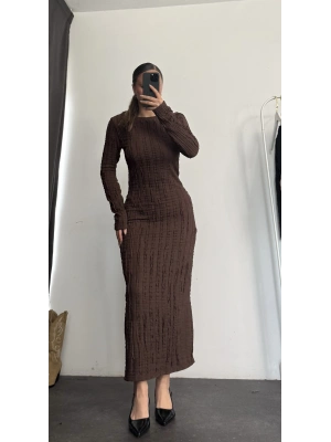 Nella Ters Dikiş Elbise - Kahve
