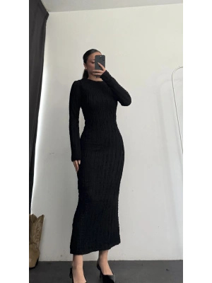 Nella Ters Dikiş Elbise - Siyah