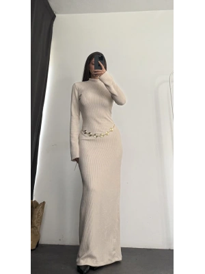 Nicole Kemerli Elbise - Bej