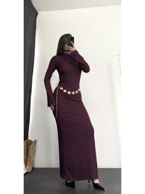 Nicole Kemerli Elbise - Bordo