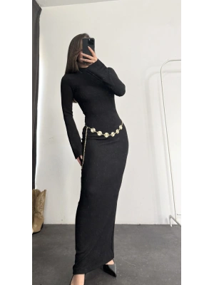 Nicole Kemerli Elbise - Siyah