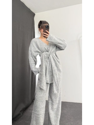 Nova Bağlamalı Triko Takım - Gri