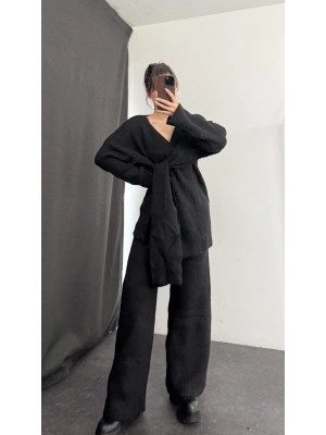 Nova Bağlamalı Triko Takım - Siyah