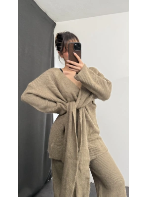 Nova Bağlamalı Triko Takım - Vizon