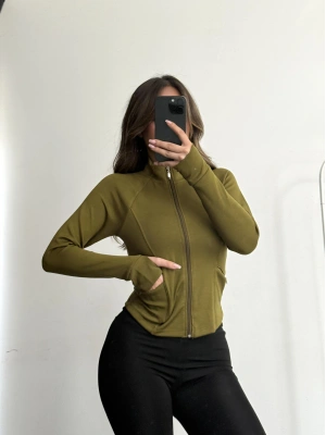 Olga Fermuarlı Hırka - Yağ Yeşili