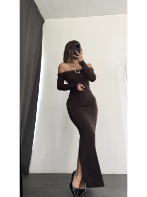 Oria Tokalı Madonna Elbise - Kahve