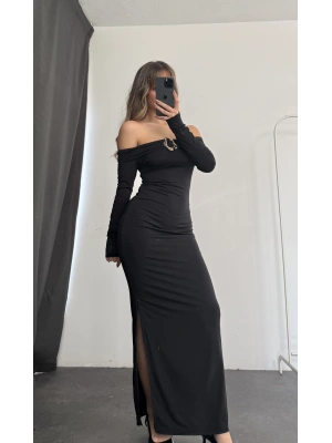 Oria Tokalı Madonna Elbise - Siyah