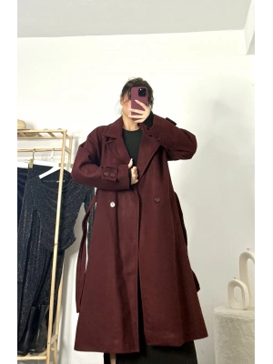 Oversize Kaşe Kaban - Bordo