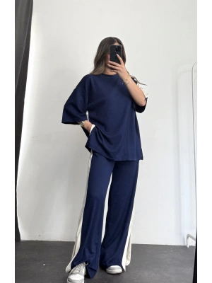 Oversize Şeritli Takım - Lacivert