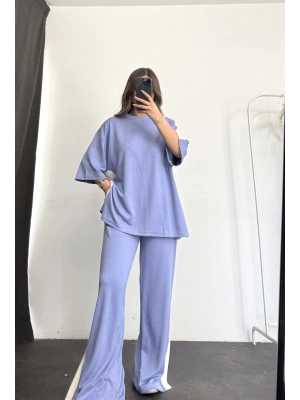 Oversize Şeritli Takım - Mavi