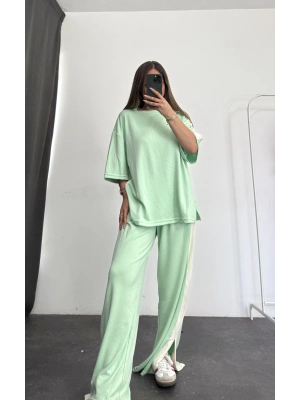 Oversize Şeritli Takım - Su Yeşili