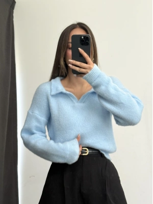 Polo Yaka Triko Kazak - Mavi