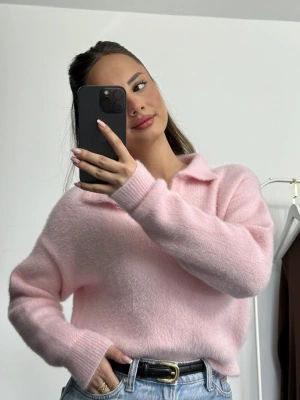 Polo Yaka Triko Kazak - Pembe