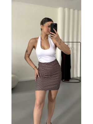 Puantiyeli Mini Etek - Kahve
