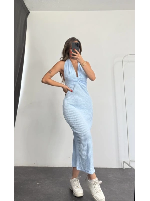 Pure Bürümcük Elbise - Mavi