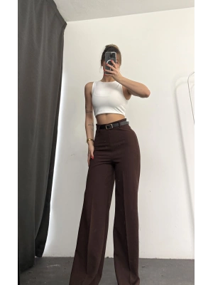 River Kemerli Palazzo Pantolon - Kahve