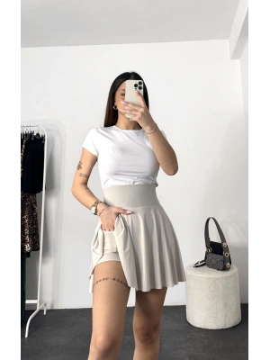 Ruth Şortlu Gizli Cep Etek-Bej