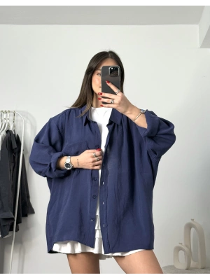 Sadia Dökümlü Gömlek - Lacivert