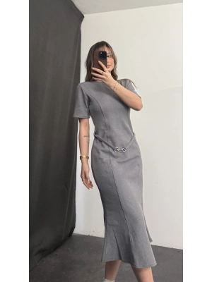 Sadie Kemerli Balık Elbise - Gri