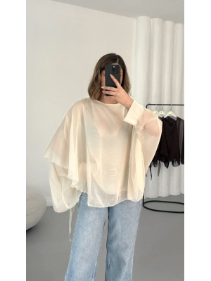 Sally Transparan Bluz - Bej