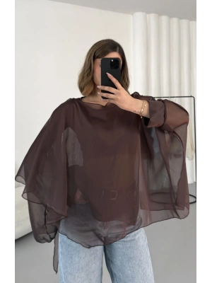 Sally Transparan Bluz - Kahve