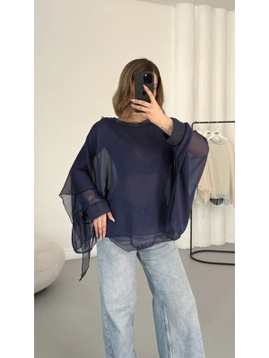 Sally Transparan Bluz - Lacivert