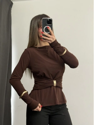 Sandra Toka Detay Bluz - Kahve